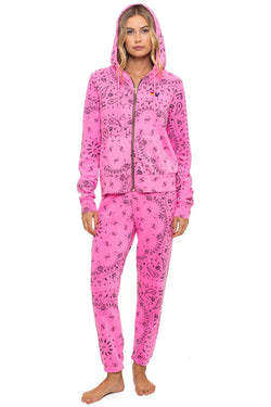 BANDANA ZIP HOODIE - NEON PINK