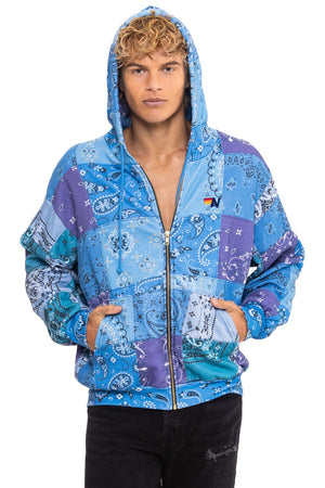 BANDANA QUILTED RELAXED ZIP HOODIE - BLUE