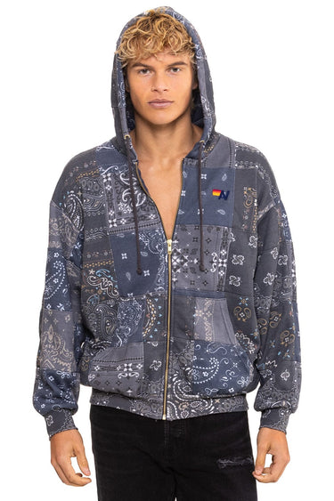 BANDANA QUILTED RELAXED ZIP HOODIE - CHARCOAL