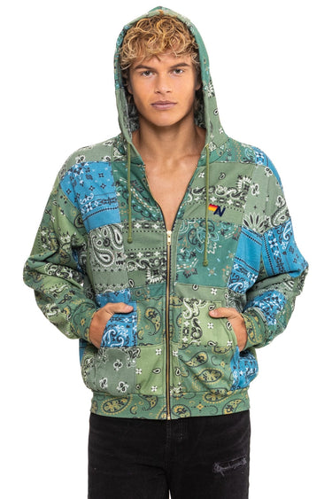 BANDANA QUILTED RELAXED ZIP HOODIE - GREEN