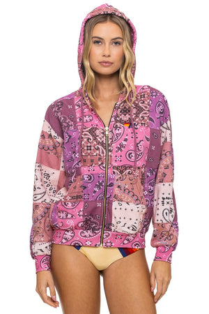 BANDANA QUILTED RELAXED ZIP HOODIE - PINK
