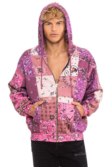 BANDANA QUILTED RELAXED ZIP HOODIE - PINK