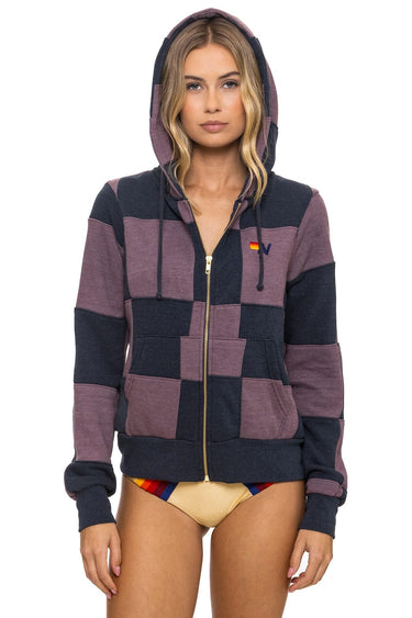 CHECK QUILT ZIP HOODIE - CHARCOAL // MOCHA