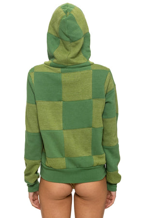 CHECK QUILT ZIP HOODIE - JUNGLE GREEN // PALM