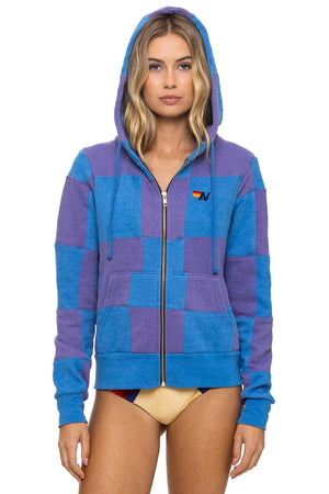 CHECK QUILT ZIP HOODIE - LAVENDER // OCEAN