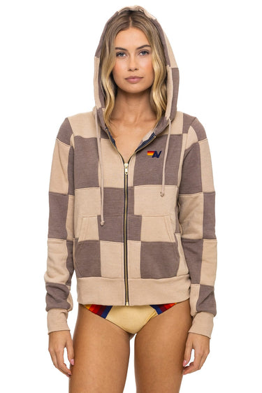 CHECK QUILT ZIP HOODIE - SAND // TAUPE