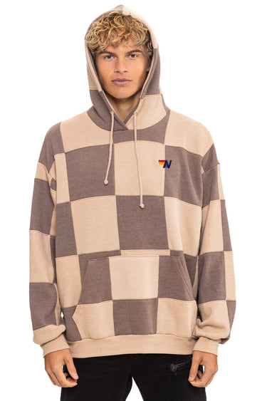 CHECK QUILT RELAXED PULLOVER HOODIE - SAND // TAUPE