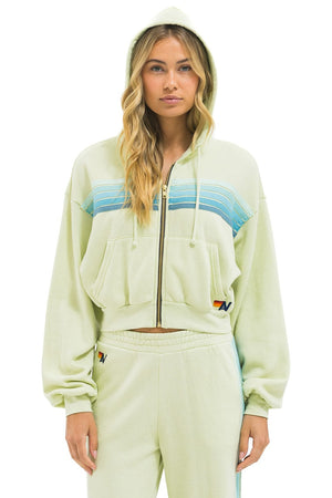 5 STRIPE CROPPED ZIP HOODIE RELAXED - LIME CREAM // SEAFOAM