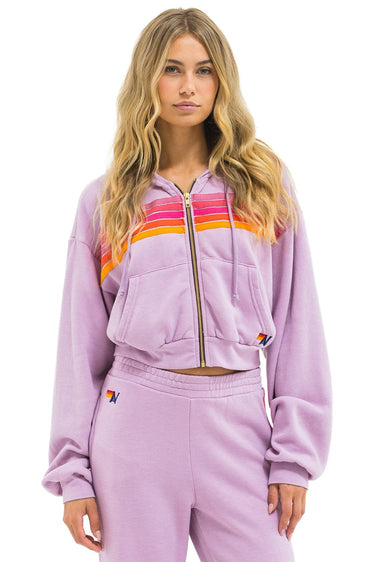 5 STRIPE CROPPED ZIP HOODIE RELAXED - MAUVE // MAGENTA // ORANGE