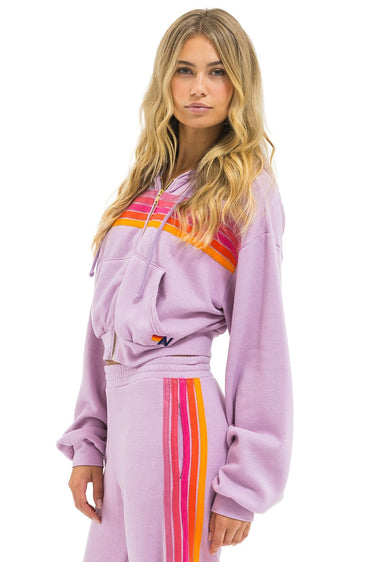 5 STRIPE CROPPED ZIP HOODIE RELAXED - MAUVE // MAGENTA // ORANGE