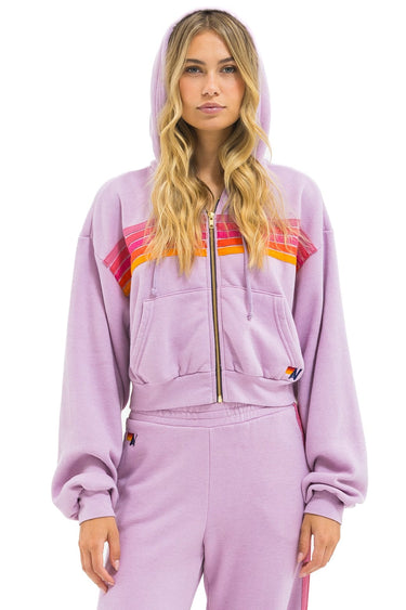 5 STRIPE CROPPED ZIP HOODIE RELAXED - MAUVE // MAGENTA // ORANGE