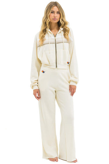 5 STRIPE CROPPED ZIP HOODIE RELAXED - VINTAGE WHITE // WHITE GREY