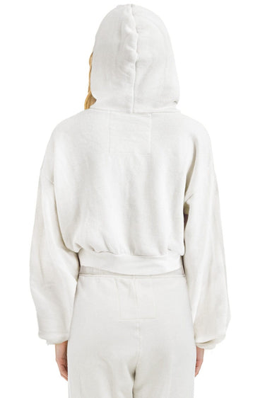 HEART STITCH RELAXED CROP ZIP HOODIE - WHITE