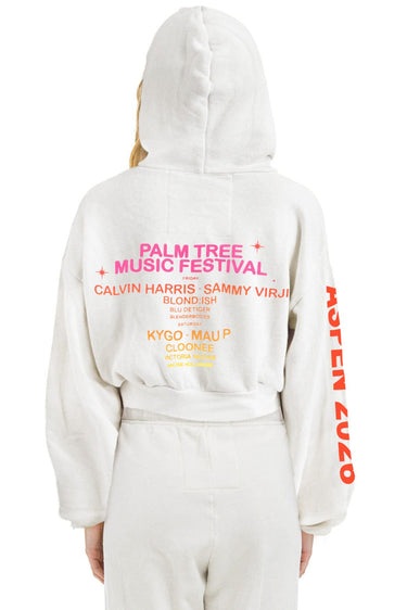 PALM TREE FEST ASPEN 2026 CROPPED ZIP HOODIE RELAXED - WHITE