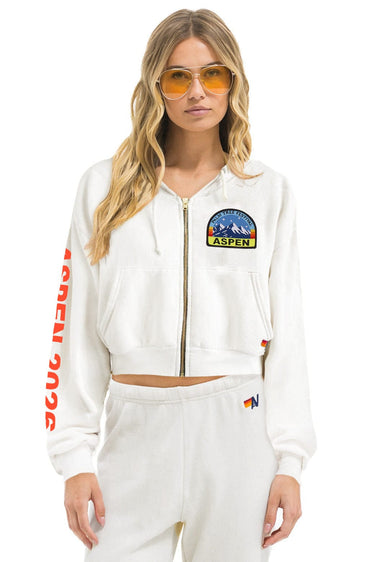 PALM TREE FEST ASPEN 2026 CROPPED ZIP HOODIE RELAXED - WHITE