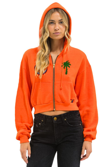 PALM TREE MONTECITO 2025 CROPPED ZIP HOODIE RELAXED - ORANGE