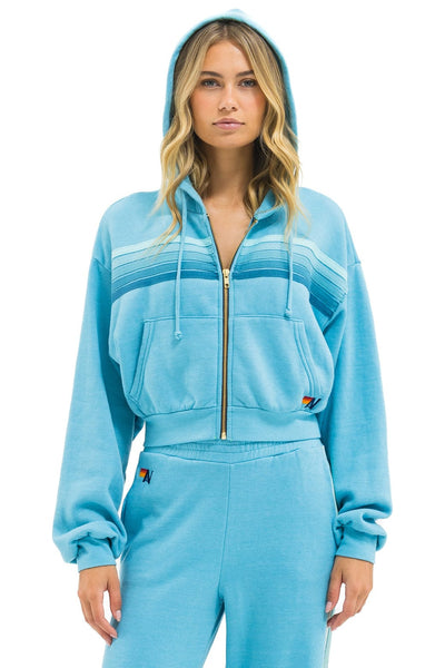 5 Stripe Cropped Zip Hoodie Aqua & Aqua | Aviator Nation