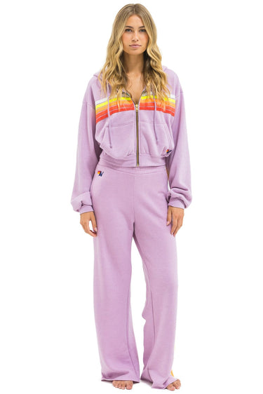 5 STRIPE WIDE LEG POCKET SWEATPANTS - MAUVE // WHITE NEON