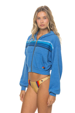 5 STRIPE CROPPED ZIP HOODIE RELAXED - OCEAN // BLUE