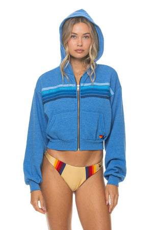 5 STRIPE CROPPED ZIP HOODIE RELAXED - OCEAN // BLUE