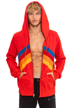 MOUNTAIN STITCH CHEVRON 4 ZIP HOODIE - RED