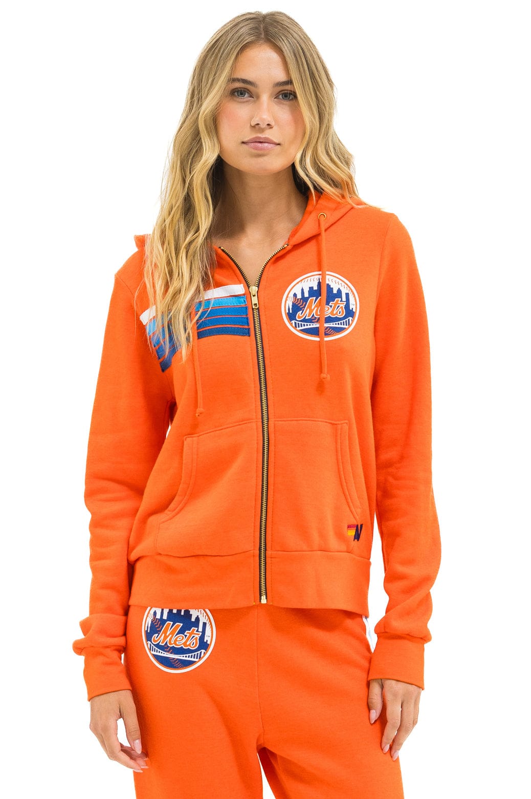 NY METS 5 STRIPE ZIP HOODIE - ORANGE // BLUE – Aviator Nation