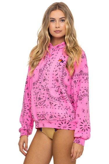 BANDANA RELAXED PULLOVER HOODIE - NEON PINK