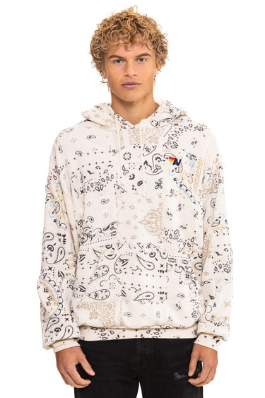 BANDANA QUILTED RELAXED PULLOVER HOODIE - VINTAGE WHITE