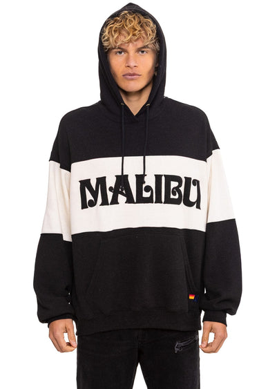 MALIBU EMBROIDERY COLOR BLOCK PULLOVER HOODIE RELAXED - BLACK // VINTAGE WHITE