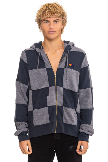 CHECK QUILT ZIP HOODIE - HEATHER // CHARCOAL