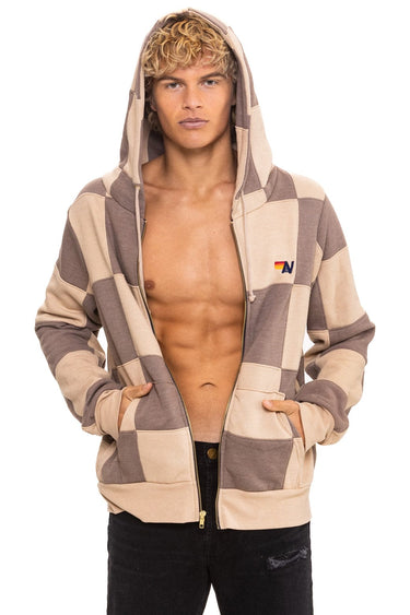 CHECK QUILT ZIP HOODIE - SAND // TAUPE