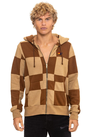 CHECK QUILT ZIP HOODIE - TAN // CINNAMON