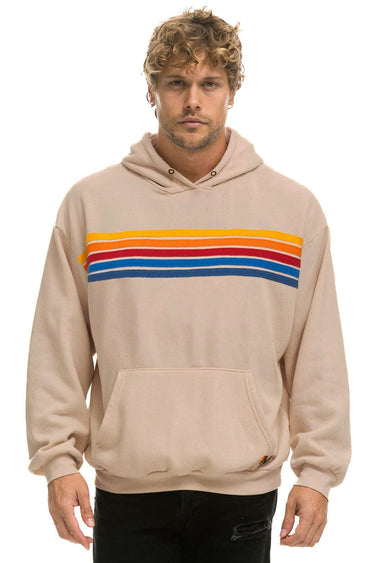 5 STRIPE RELAXED PULLOVER HOODIE - SAND