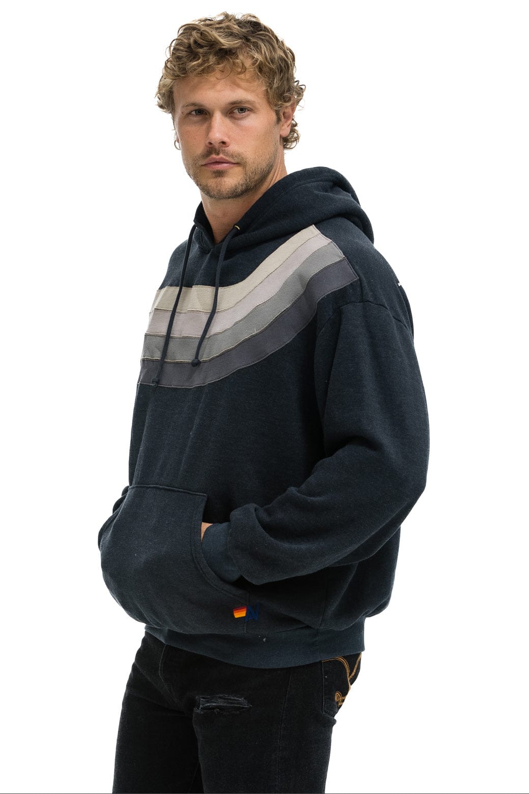 5 Stripe Zip Hoodie Charcoal