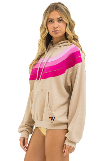 WAVE STRIPE 4 PULLOVER HOODIE RELAXED - SAND // PINK