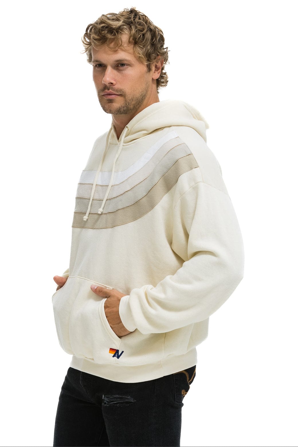 5 Stripe Cropped Zip Hoodie Relaxed-  Vintage White /White Neon