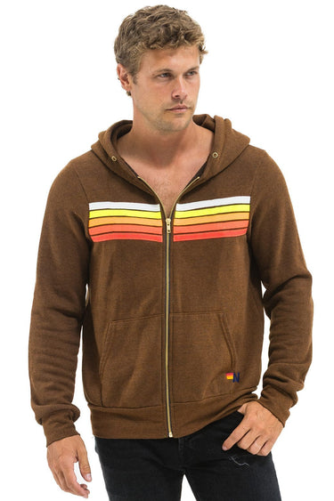 5 STRIPE HOODIE - CHOCOLATE // WHITE NEON