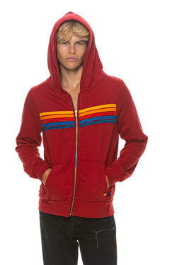 5 STRIPE HOODIE - CRIMSON