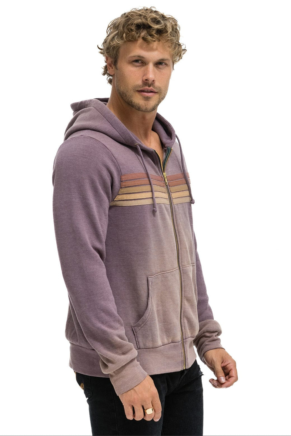 Ivory/Mocha Striped Half Button Hoodie Sweater