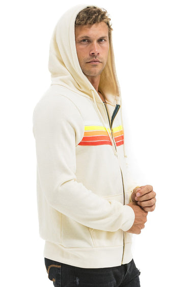 5 STRIPE HOODIE - VINTAGE WHITE // WHITE NEON