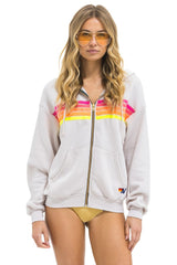 5 STRIPE RELAXED ZIP HOODIE - DOVE GREY // NEON