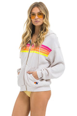5 STRIPE RELAXED ZIP HOODIE - DOVE GREY // NEON