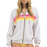 5 STRIPE RELAXED ZIP HOODIE - DOVE GREY // NEON