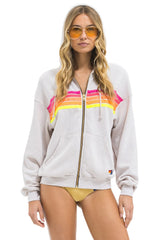 5 STRIPE RELAXED ZIP HOODIE - DOVE GREY // NEON