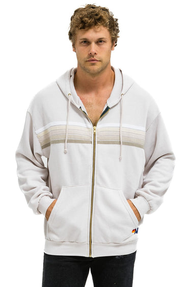 5 STRIPE RELAXED ZIP HOODIE - DOVE GREY // NEON