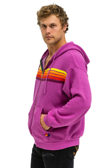 5 STRIPE RELAXED ZIP HOODIE - MAGENTA // ORANGE YELLOW