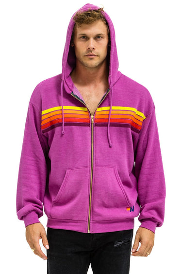 5 STRIPE RELAXED ZIP HOODIE - MAGENTA // ORANGE YELLOW