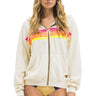 5 STRIPE RELAXED ZIP HOODIE - VINTAGE WHITE // NEON