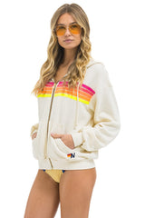 5 STRIPE RELAXED ZIP HOODIE - VINTAGE WHITE // NEON