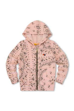 KID'S BANDANA ZIP HOODIE - LIGHT PINK